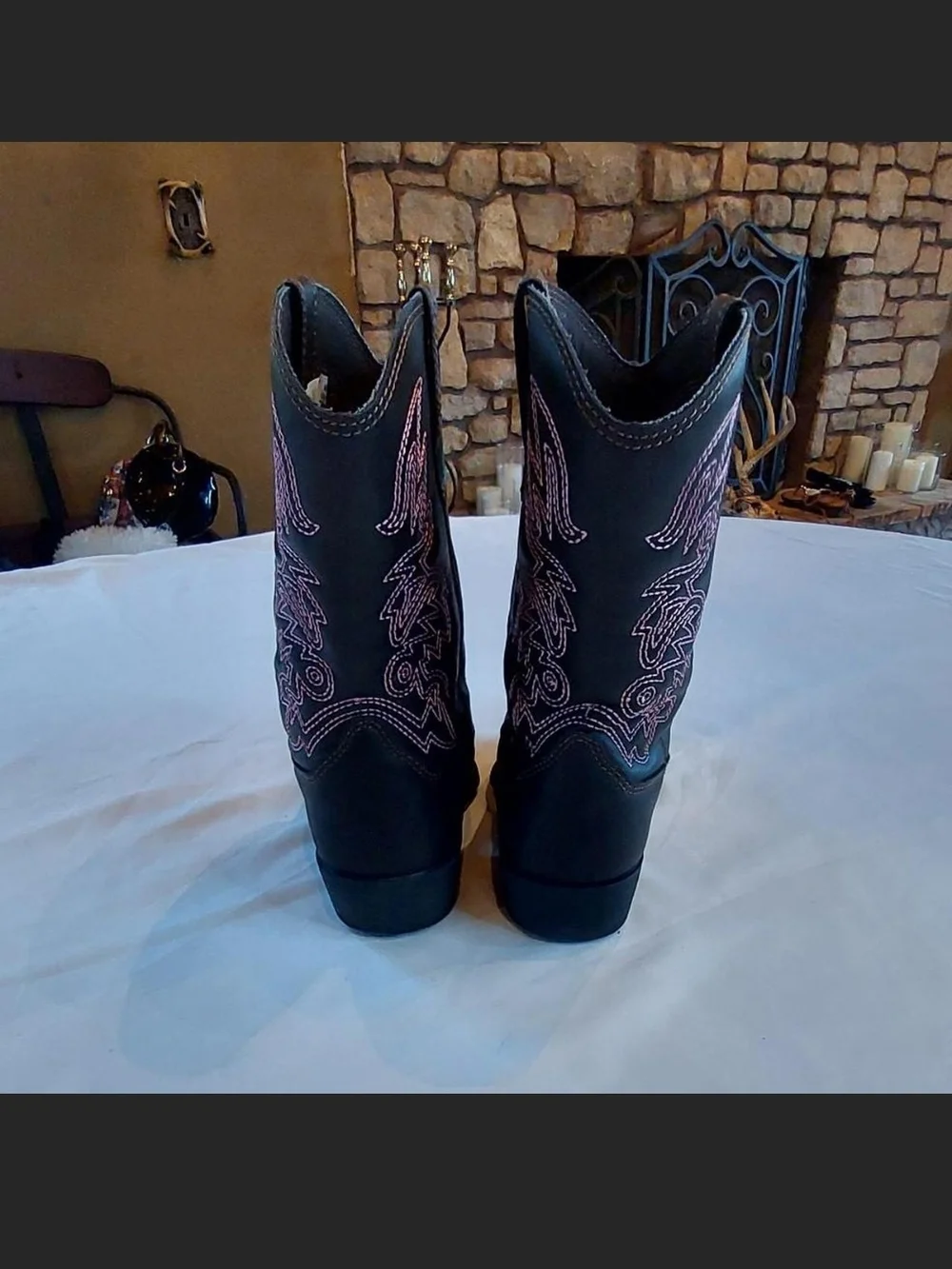 Deer Stags Girls Ranch Western Cowboy Boots Black Pink SZ 13M EXCELLENT COND.